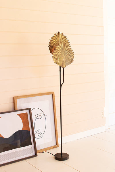 Floor Lamp With Antique Gold Leaves Detail - Hearts Attic 