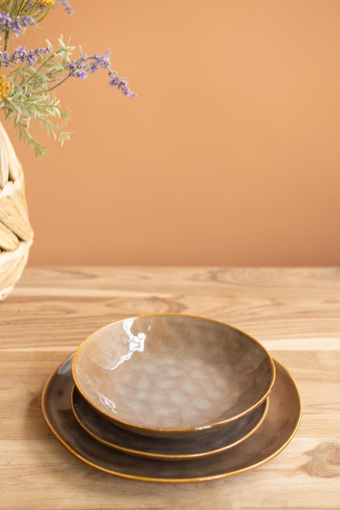 Set of 6 Set 3 Antique Brown Ceramic Dinner Salad and Bowl – image 7