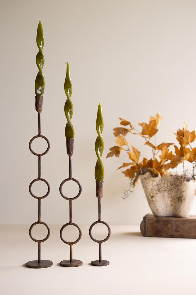 Set of 3 Rustic Brass Taper Candle Holders - Rings – image 5