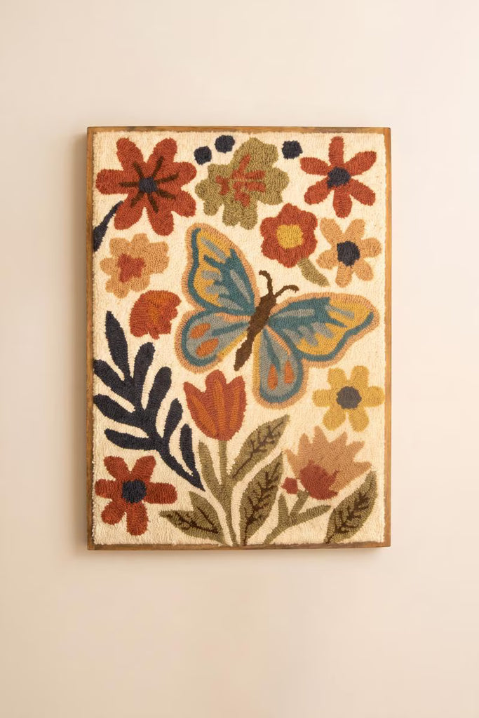 Wood Framed Hand-hooked Flowers & Butterfly – image 4
