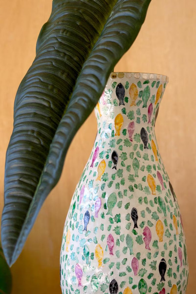 Spun Bamboo Vase with Capiz Shell Detail #10 - view 2