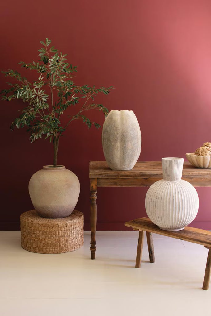 Tall Stone Composite Fluted Bulb Vase – image 2