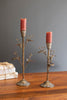 Set of 2 Antique Brass Flower Taper Candle Holders - image 1