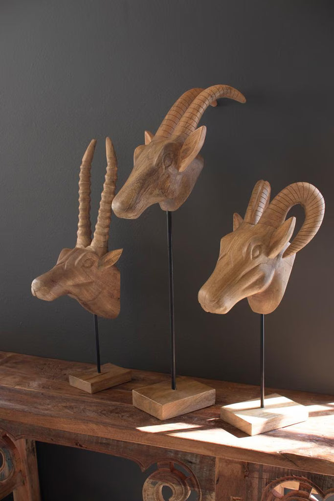 Set of 3 Carved Mango Wood African Animal Heads – image 3