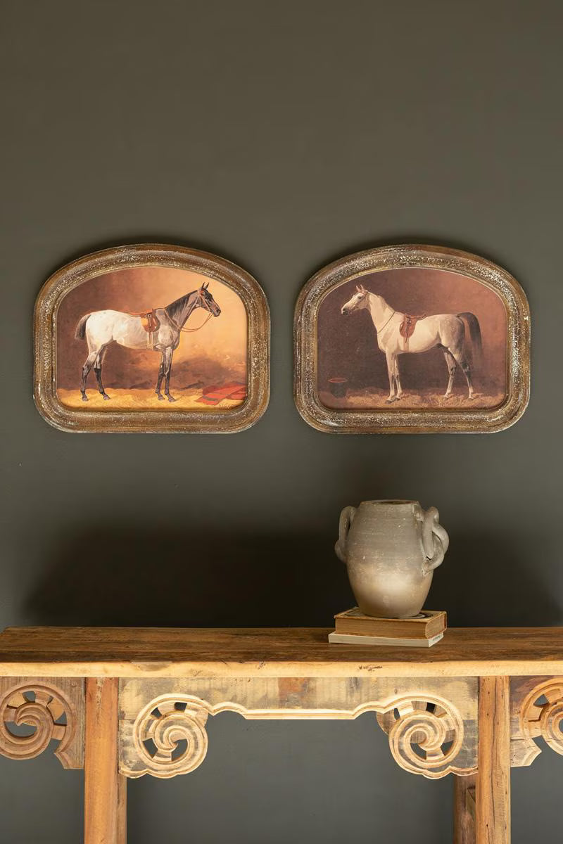 SET OF TWO FRAMED HORSE PRINTS UNDER GLASS — Kalalou CMK1222