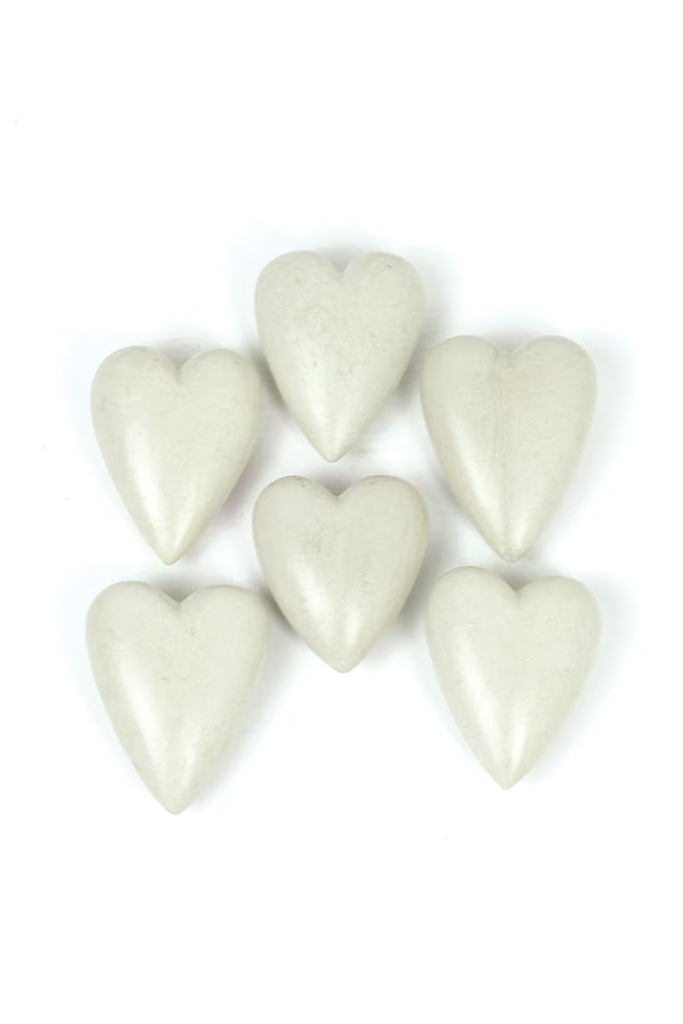 SET OF SIX HAND CARVED STONE HEARTS-WHITE (MIN 2) — Kalalou A5742K