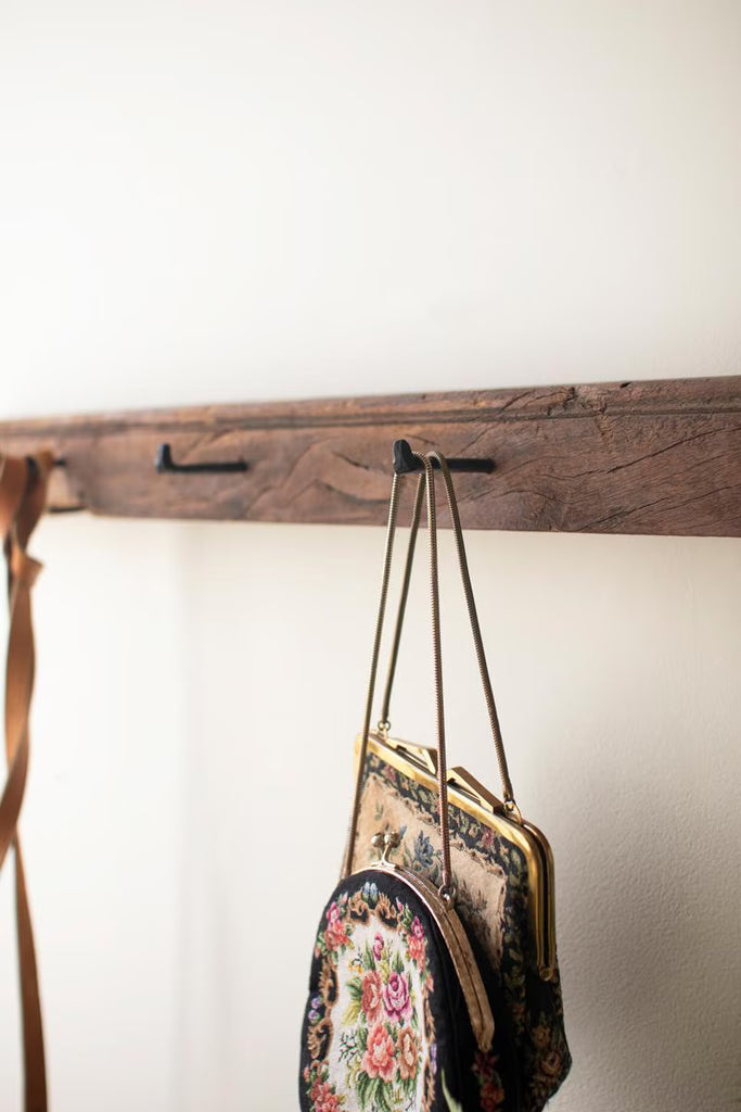 Recycled Wood Coatrack with Forged Iron Hooks - image 2