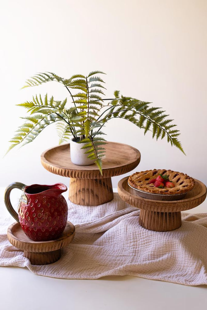 Set of 3 Etched Wood Serving Stands - view 6