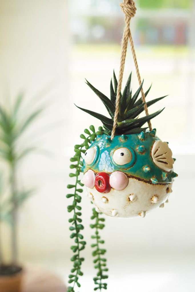 CERAMIC HANGING BLOWFISH PLANTER (MIN 2) — Kalalou CDV2246K
