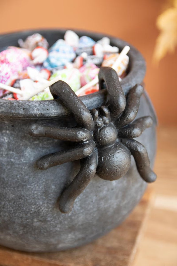 Black Terracota Halloween Candy Cauldron with Spider - view 2