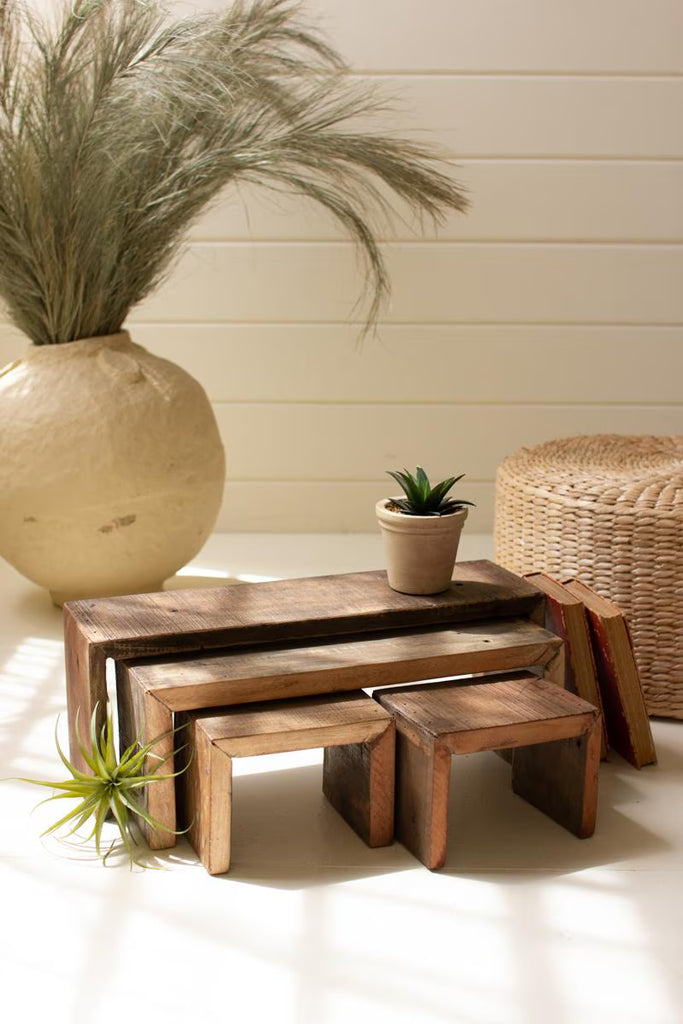 SET OF FOUR RECYCLED WOOD NESTING RECTANGLE RISERS — Kalalou NMCC1336