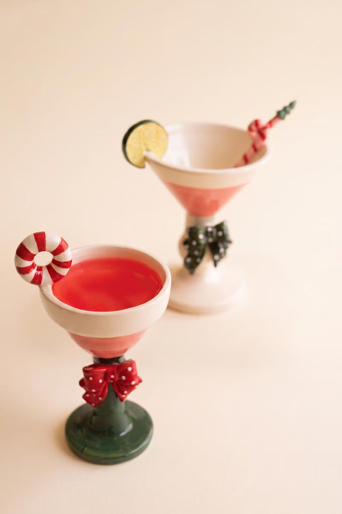 Set of 2 Ceramic Christmas Martini Glasses - view 5