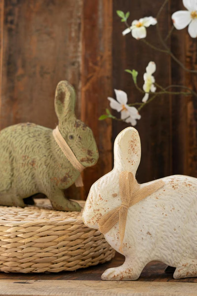 Set of 2 Painted Metal Rabbits - Green and White - view 2