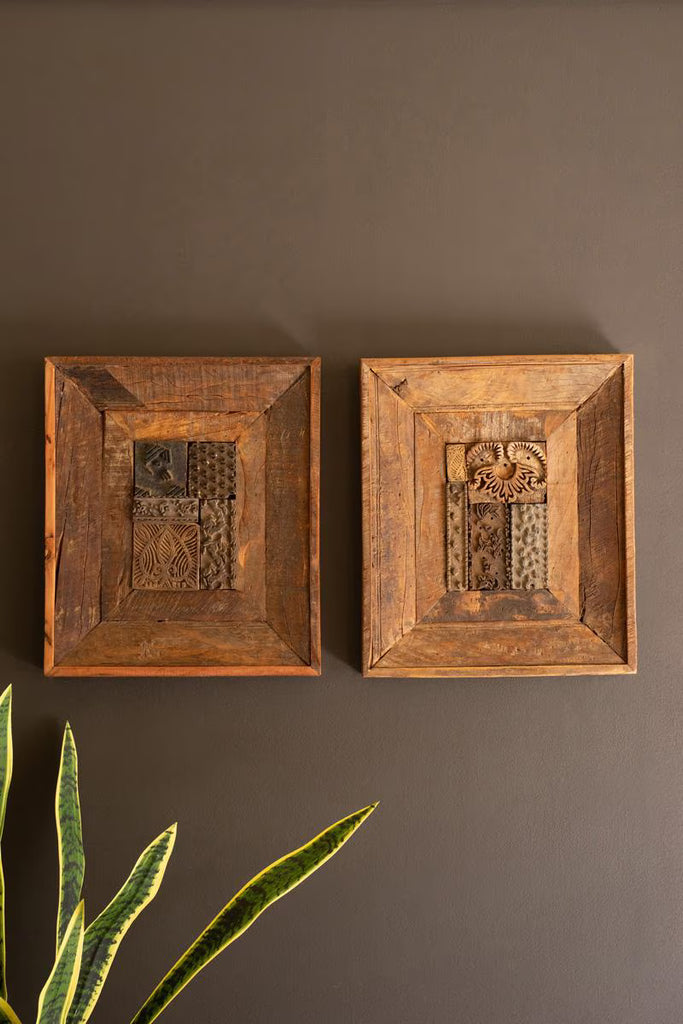 Set of 2 Repurposed Wood Framed Block Stamps – image 1