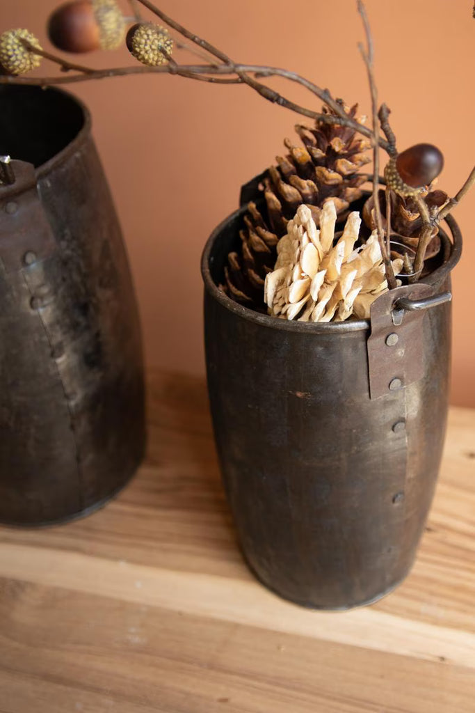 Set of 2 Hammered Iron Buckets with Handles - view 3