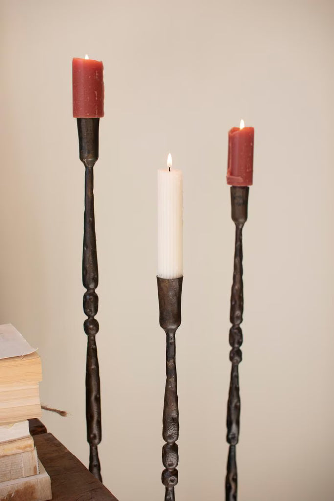 Set of 3 Tall Forged-iron Taper Candle Holders - Ant Brass – image 3