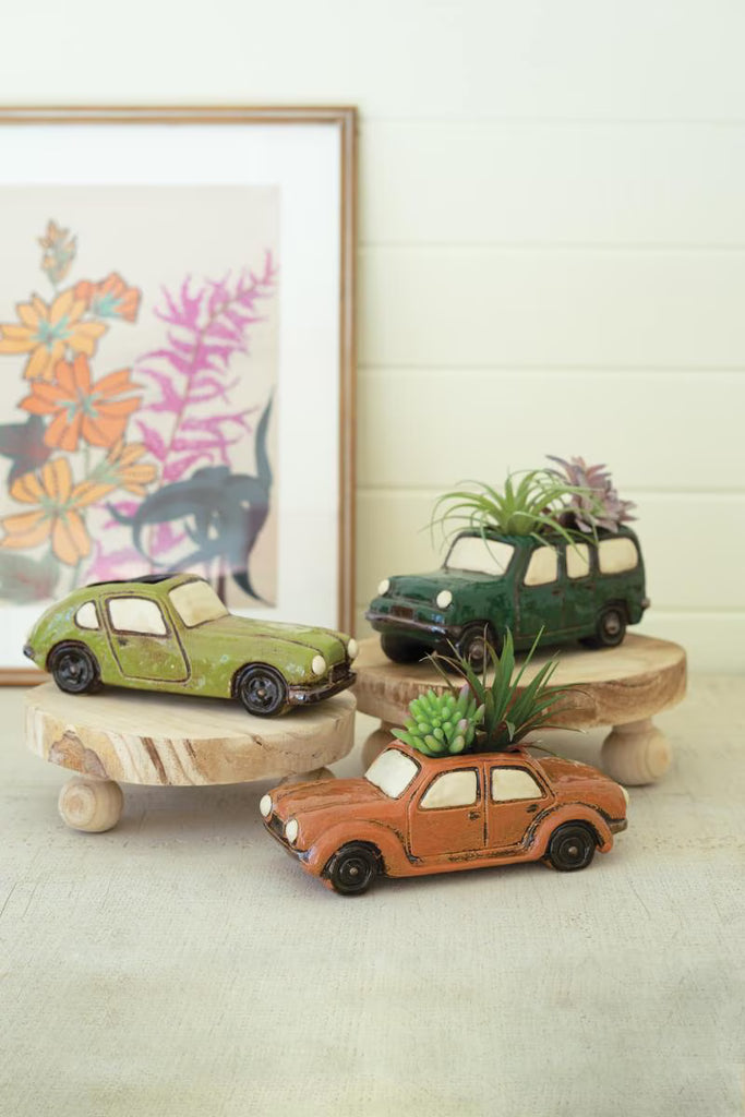 SET OF THREE CERAMIC CARS PLANTERS — Kalalou CDV2252