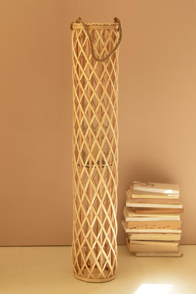 Tall Cylinder Willow Lantern with Glass Insert - Natural 47"t – image 1
