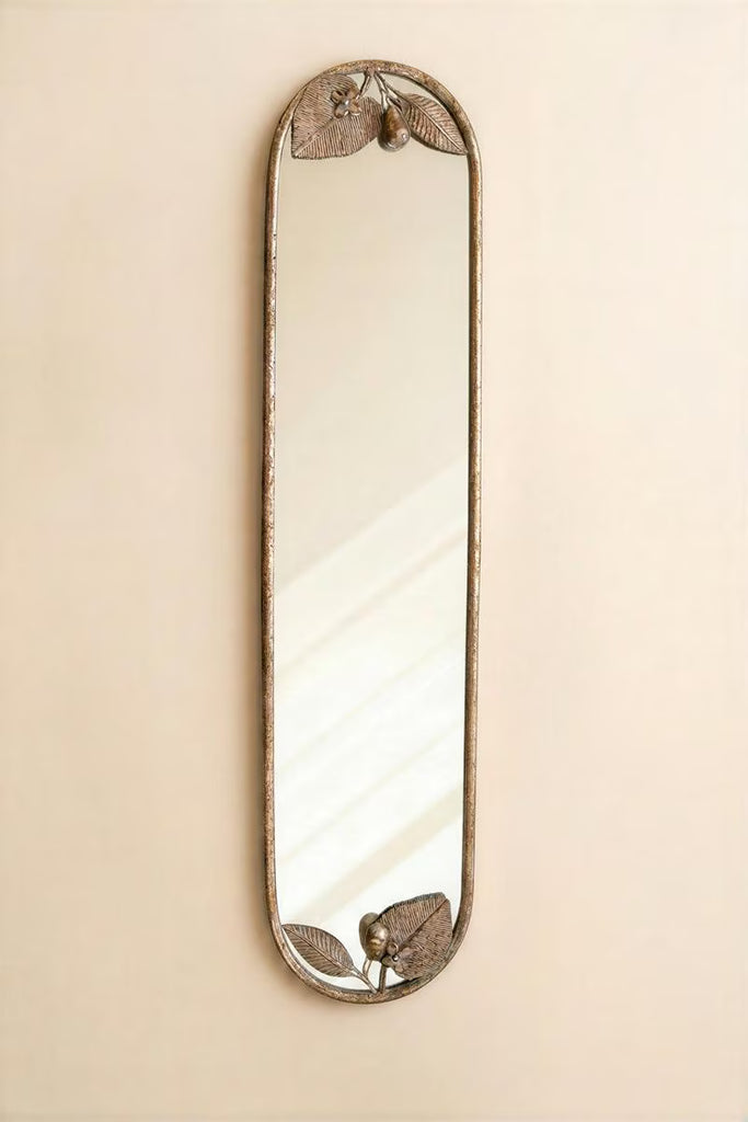 Tall Rustic Framed Mirror with Leaf Detail – image 4