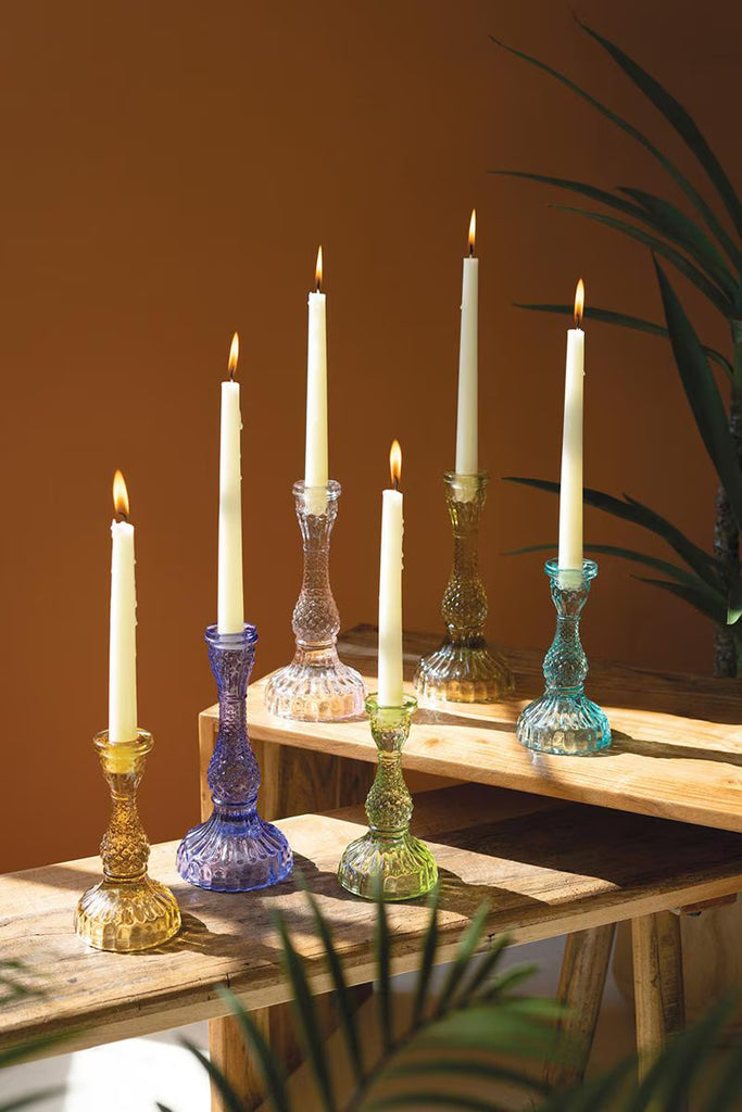 Set of 6 Glass Taper Candle Holders – image 1