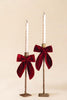 Set of 2 Antique Brass Taper Candle Holders with Velvet Bows – image 3