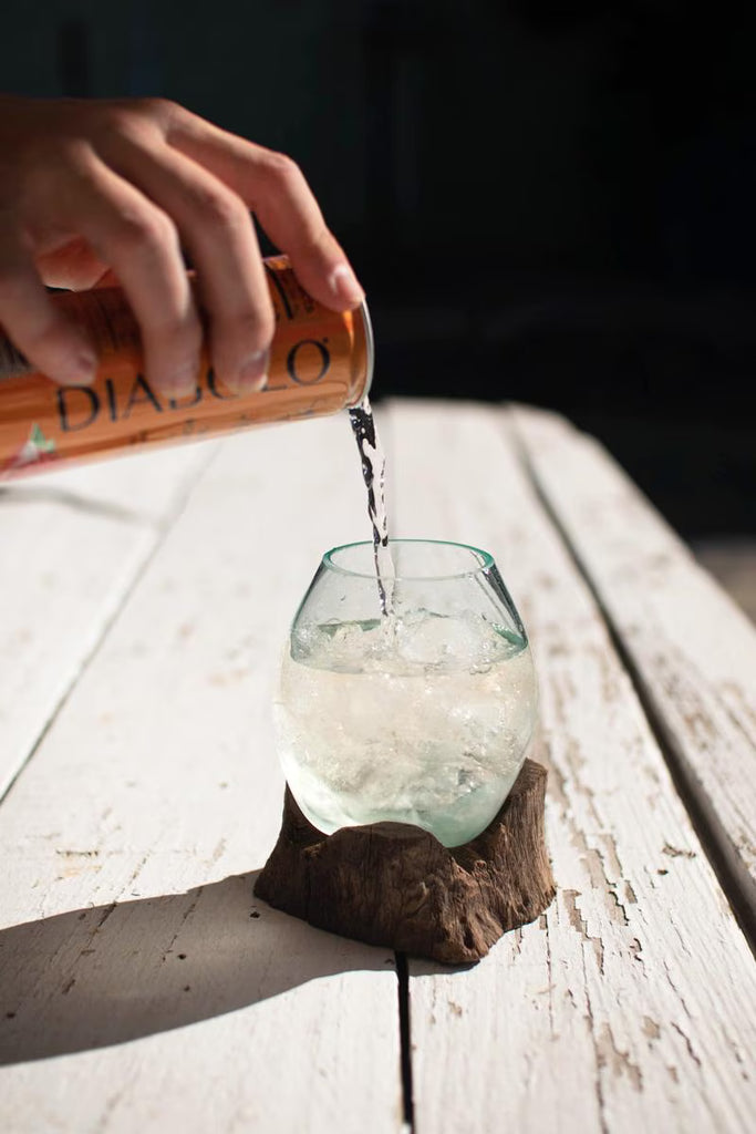 BLOWN GLASS BOWL ON DRIFTWOOD BASE - SMALL (MIN 2) — Kalalou DWA1004K