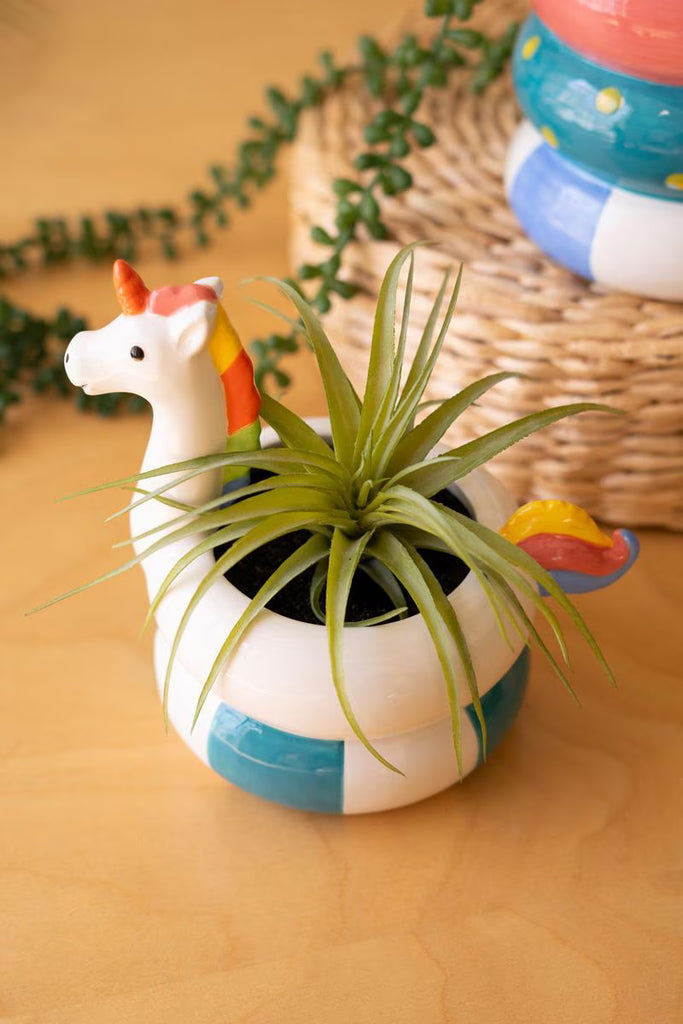 Set of 2 Ceramic Flamingo and Unicorn Swimring Vases - view 2