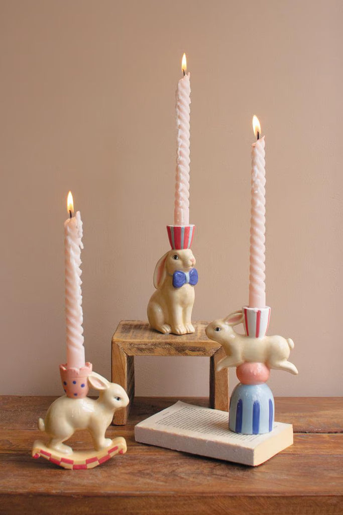 Set of 3 Ceramic Easter Bunny Taper Candle Holders - view 1