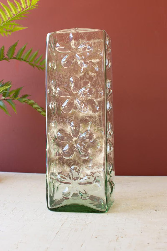 Set of 2 Square Glass Vase with Embossed Flowers (min 2) – image 6