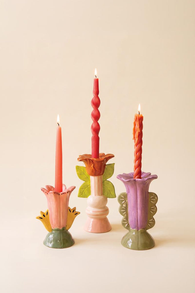 Set of 3 Ceramic Flower Taper Candle Holders – image 4