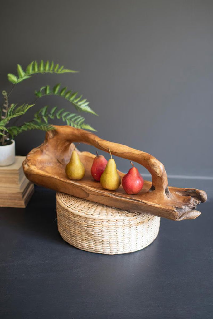 LARGE OVAL TEAK BOWL WITH HANDLE — Kalalou DAG1002