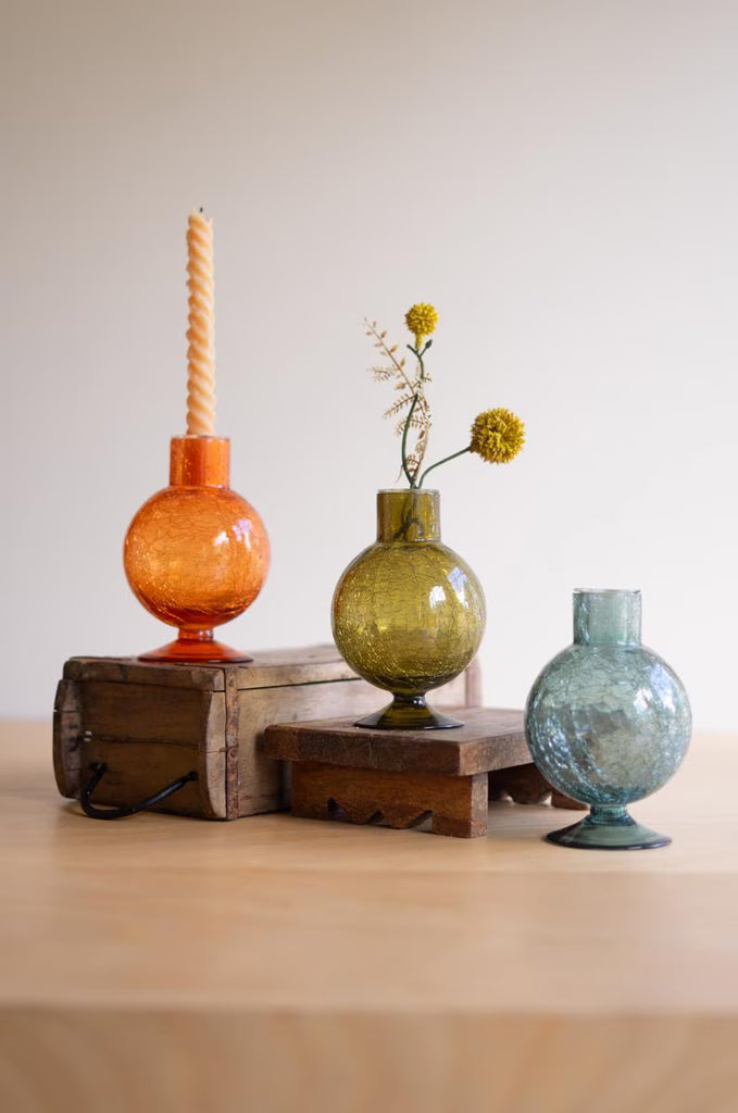 Set of 3 Glass Ball Taper Candle Holders - One Each Color – image 2