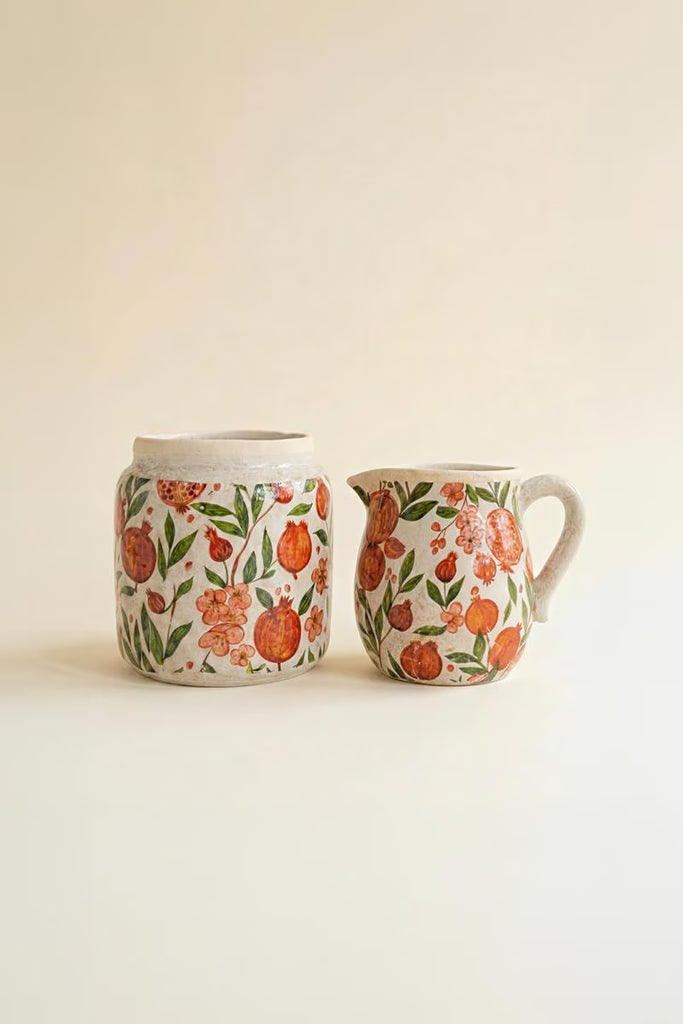 Set of 2 Cement Pitcher and Vase - Pomegranites – image 4