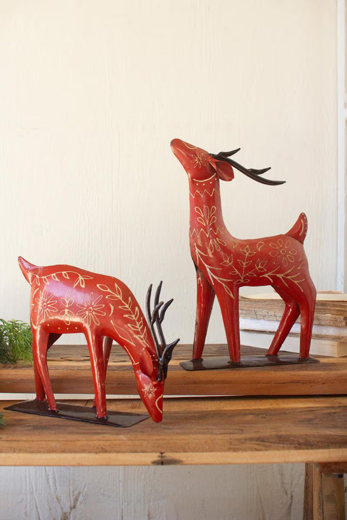 Set of 2 Painted Recycled Metal Folk Reindeer – image 1