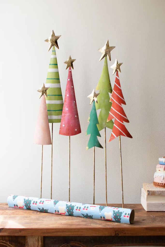 Set of 2 Painted Metal Christmas Tree Trios – image 1