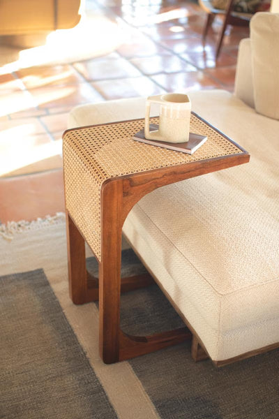 WOOD SIDE TABLE WITH WOVEN CANE DETAIL — Kalalou NABA1008