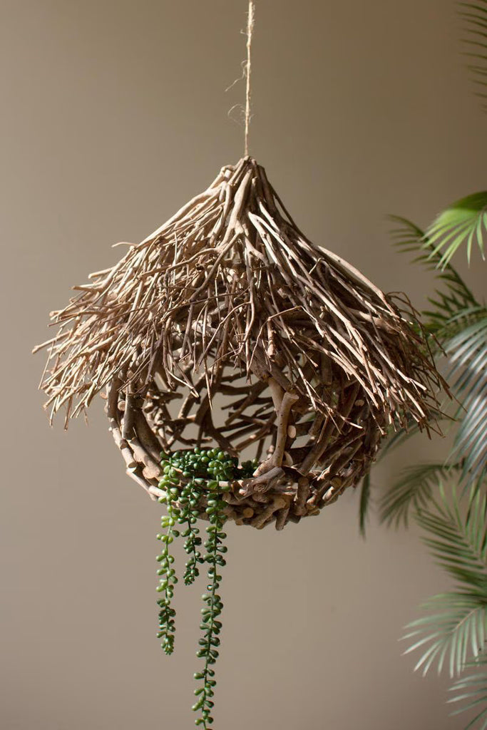 Round Tea Twig Bird House with Roof – image 1