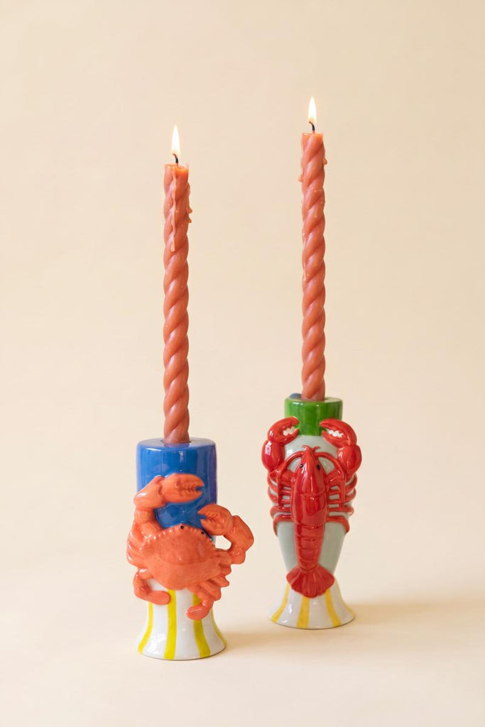 Set of 2 Ceramic Lobster and Crab Taper Candle Holder - view 2