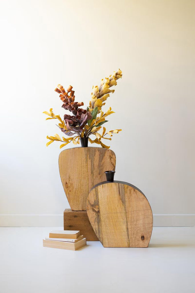 SET OF TWO MANGO WOOD AND METAL VASES — Kalalou NDE1531