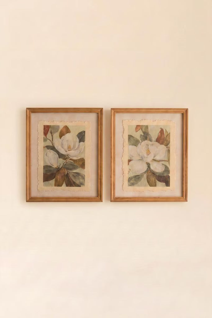 Set of 2 Framed Magnolia Prints Under Glass – image 3