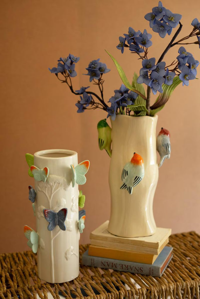 Ceramic Log Vase with Colorful Birds - image 2