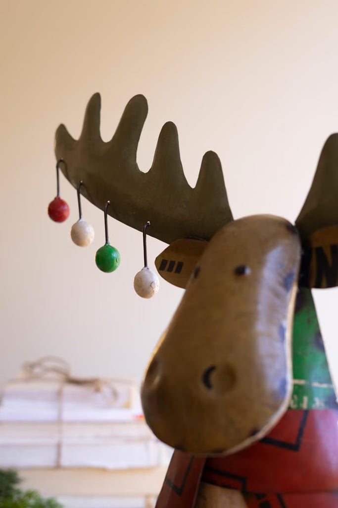Recycled Metal Christmas Moose with Ornaments – image 4