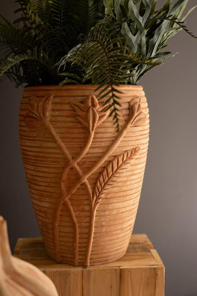 Terracotta Urn with Flowers Detail – image 4