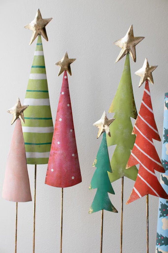 Set of 2 Painted Metal Christmas Tree Trios – image 3