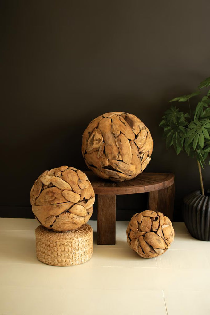 Set of 3 Recycled Teakwood Spheres – image 1
