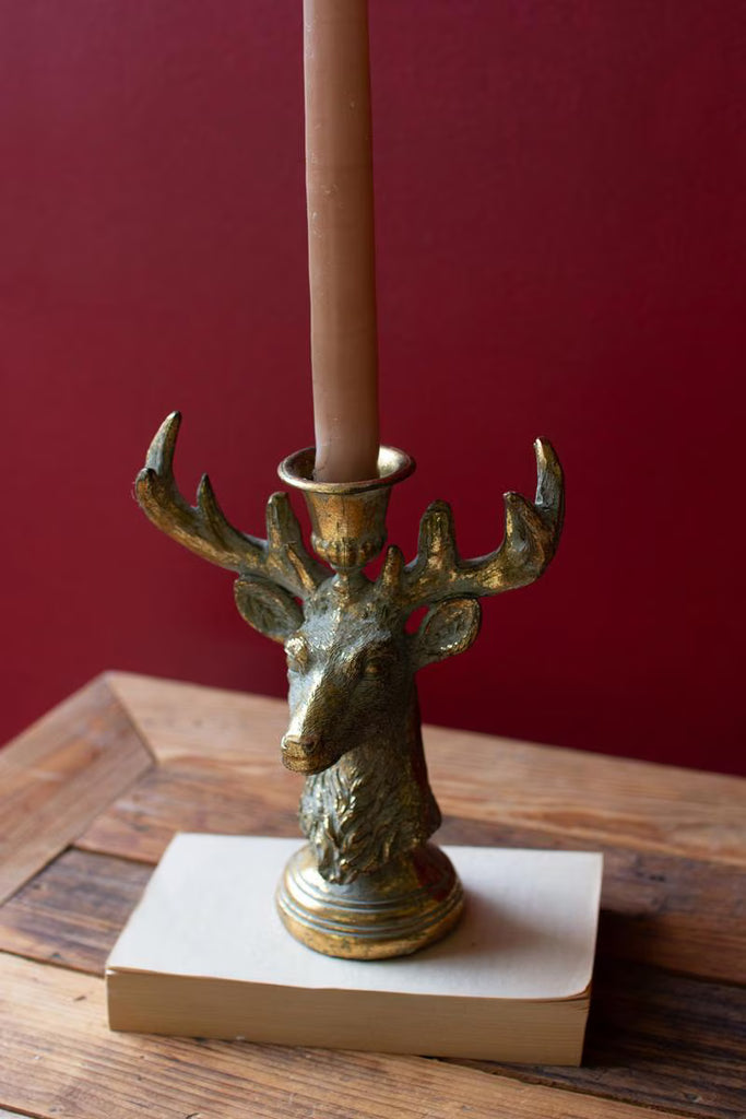 RESIN TAPER CANDLE HOLDER - DEER (MIN 2) — Kalalou CMNQ1281K