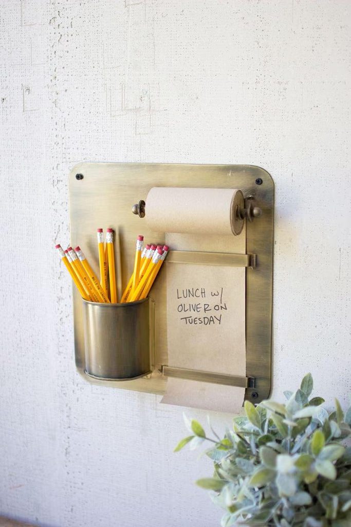 Set of 2 Antique Brass Hanging Note Roll and Pencil Cup (min 2) – image 1