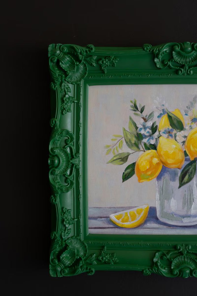 DARK GREEN FRAMED ACRYLIC PAINTING-LEMONS — Kalalou CAR1772