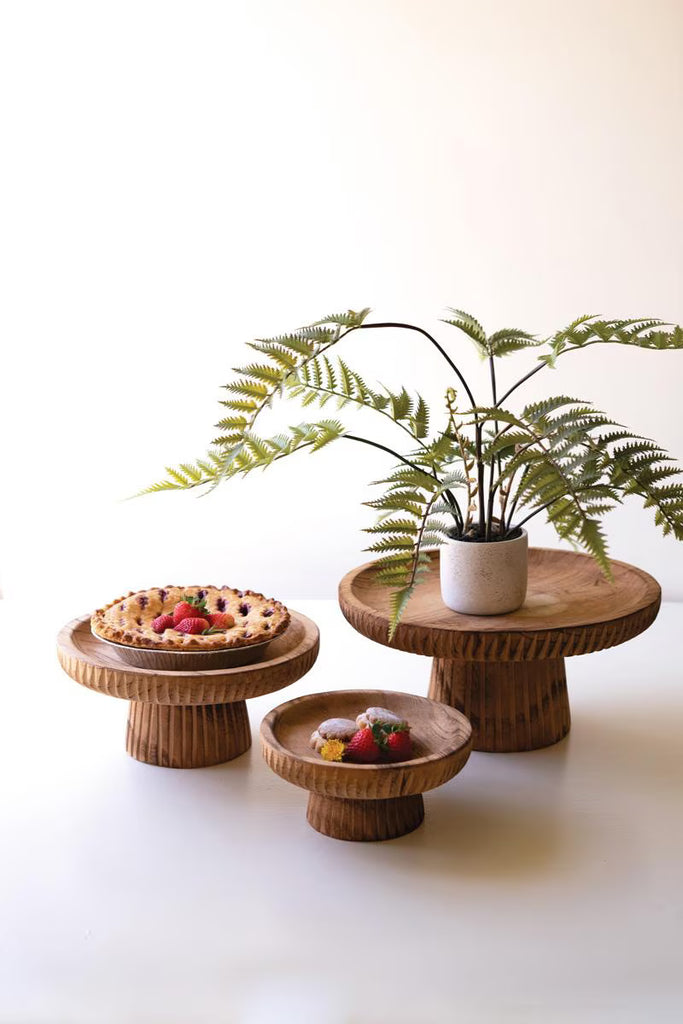 Set of 3 Etched Wood Serving Stands - view 1