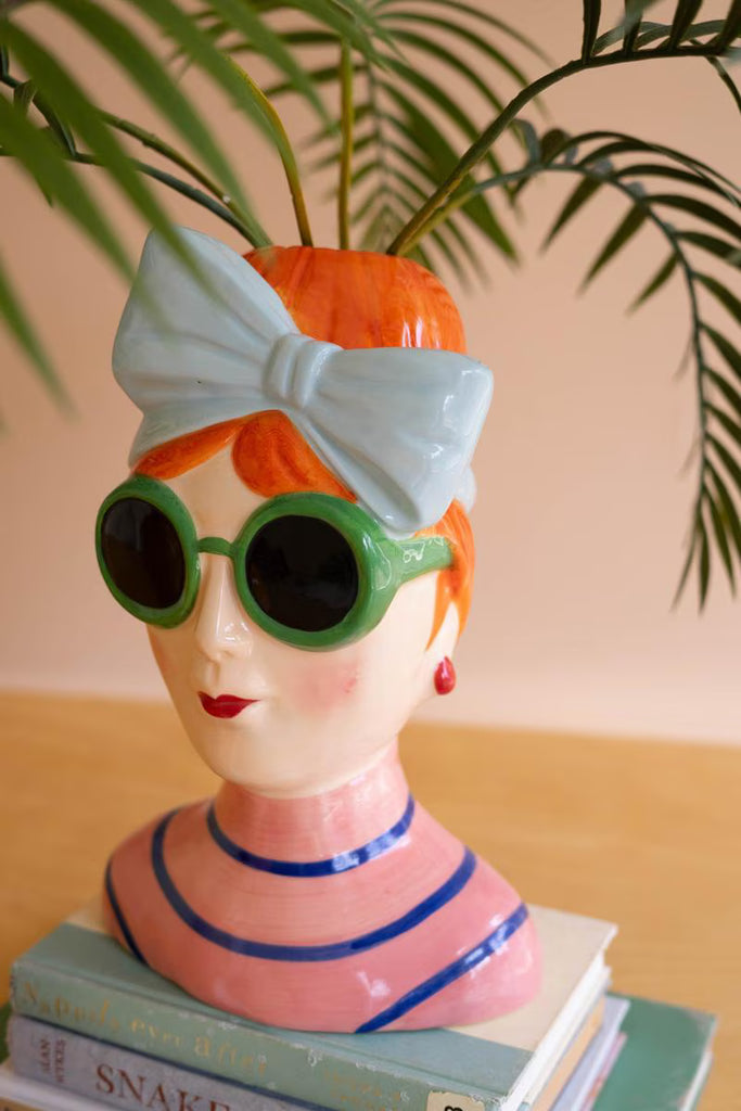 Set of 2 Ceramic Girls with Sunglasses Vases – image 3